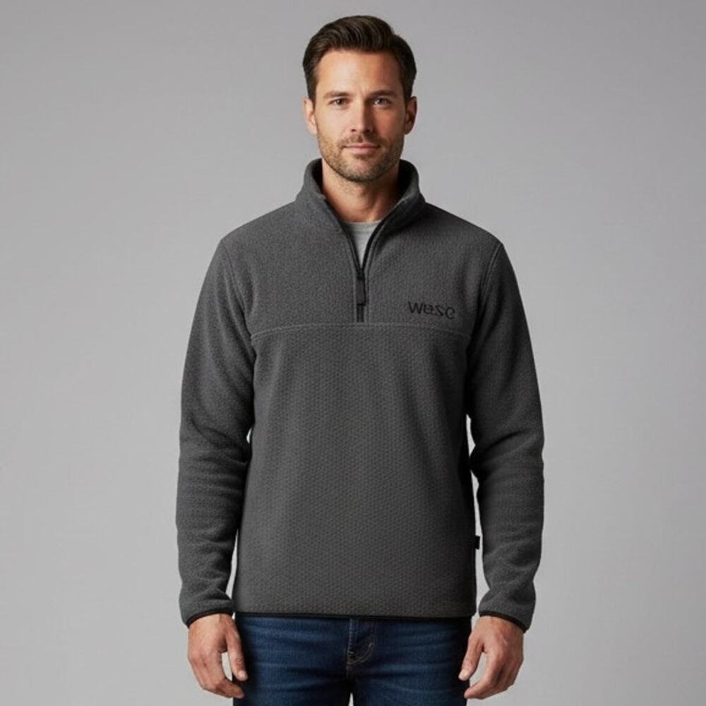 Conspiracy By WESC Fleece 1/4 Zip Pullover Sweatshirt Men's Medium Gray Jacket